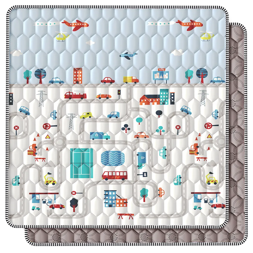 baby playing on city map play mat