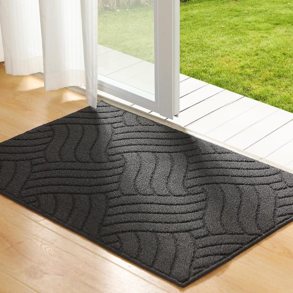 Black indoor outdoor door mat