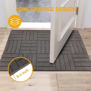 Dark gray line pattern non slip back low profile doormat