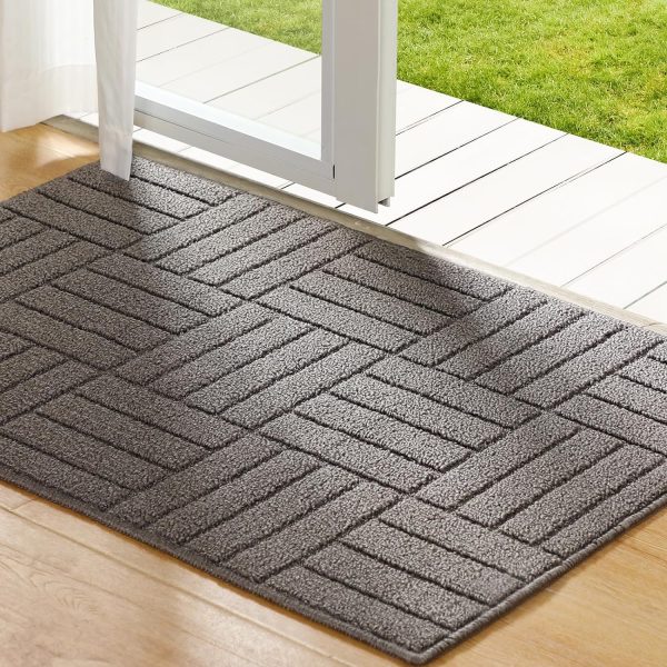 Dark gray line pattern -wavy pattern indoor outdoor doormat